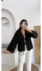 Zikzak Püsküllü Kimono - Siyah - Kod: 7030