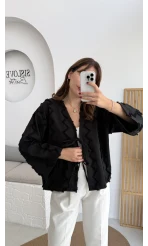 Zikzak Püsküllü Kimono - Siyah - Kod: 7030
