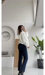 Zımba Detaylı Kapüşonlu Sweatshirt - Beyaz