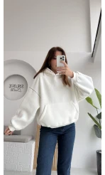 Zımba Detaylı Kapüşonlu Sweatshirt - Beyaz
