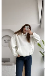 Zımba Detaylı Kapüşonlu Sweatshirt - Beyaz