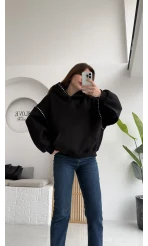 Zımba Detaylı Kapüşonlu Sweatshirt - Siyah