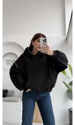 Zımba Detaylı Kapüşonlu Sweatshirt - Siyah