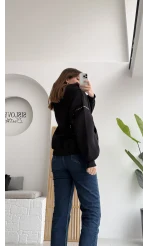 Zımba Detaylı Kapüşonlu Sweatshirt - Siyah