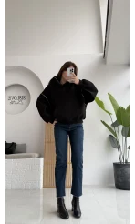 Zımba Detaylı Kapüşonlu Sweatshirt - Siyah