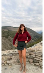 Zoey Polo Yaka Düğmeli Kazak - Bordo - Kod: 34100