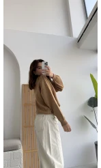 Zoey Polo Yaka Düğmeli Kazak - Camel - Kod: 34100