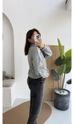 Zoey Polo Yaka Düğmeli Kazak - Gri - Kod: 34100