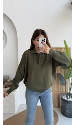 Zoey Polo Yaka Düğmeli Kazak - Haki - Kod: 34100