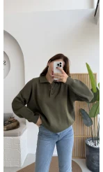 Zoey Polo Yaka Düğmeli Kazak - Haki - Kod: 34100