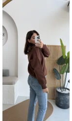 Zoey Polo Yaka Düğmeli Kazak - Kahverengi - Kod: 34100