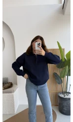 Zoey Polo Yaka Düğmeli Kazak - Lacivert - Kod: 34100