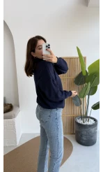 Zoey Polo Yaka Düğmeli Kazak - Lacivert - Kod: 34100