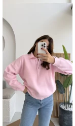 Zoey Polo Yaka Düğmeli Kazak - Pembe - Kod: 34100