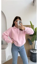 Zoey Polo Yaka Düğmeli Kazak - Pembe - Kod: 34100