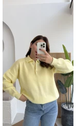 Zoey Polo Yaka Düğmeli Kazak - Sarı - Kod: 34100