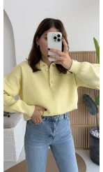 Zoey Polo Yaka Düğmeli Kazak - Sarı - Kod: 34100