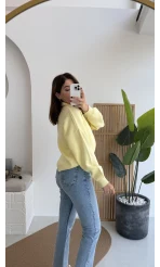 Zoey Polo Yaka Düğmeli Kazak - Sarı - Kod: 34100