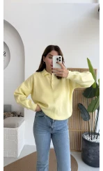 Zoey Polo Yaka Düğmeli Kazak - Sarı - Kod: 34100