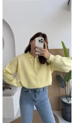 Zoey Polo Yaka Düğmeli Kazak - Sarı - Kod: 34100