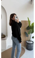 Zoey Polo Yaka Düğmeli Kazak - Siyah - Kod: 34100