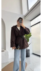 Zoya Deri İpli Kısa Trençkot - Acı Kahve - Kod: 7488