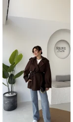 Zoya Deri İpli Kısa Trençkot - Acı Kahve - Kod: 7488