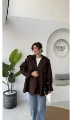 Zoya Deri İpli Kısa Trençkot - Acı Kahve - Kod: 7488