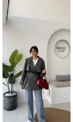 Zoya Deri İpli Kısa Trençkot - Antrasit - Kod: 7488