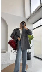 Zoya Deri İpli Kısa Trençkot - Antrasit - Kod: 7488