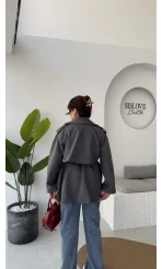 Zoya Deri İpli Kısa Trençkot - Antrasit - Kod: 7488