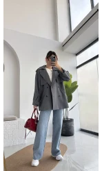 Zoya Deri İpli Kısa Trençkot - Antrasit - Kod: 7488