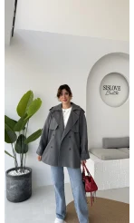 Zoya Deri İpli Kısa Trençkot - Antrasit - Kod: 7488