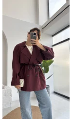 Zoya Deri İpli Kısa Trençkot - Bordo - Kod: 7488
