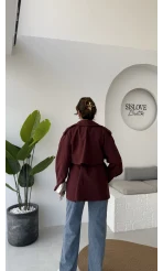 Zoya Deri İpli Kısa Trençkot - Bordo - Kod: 7488