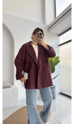 Zoya Deri İpli Kısa Trençkot - Bordo - Kod: 7488