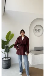 Zoya Deri İpli Kısa Trençkot - Bordo - Kod: 7488