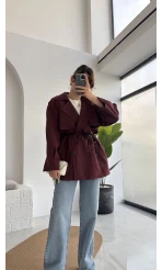 Zoya Deri İpli Kısa Trençkot - Bordo - Kod: 7488