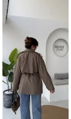 Zoya Deri İpli Kısa Trençkot - Haki Tonları - Kod: 7488