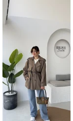 Zoya Deri İpli Kısa Trençkot - Haki Tonları - Kod: 7488