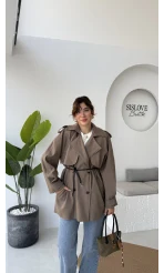 Zoya Deri İpli Kısa Trençkot - Haki Tonları - Kod: 7488