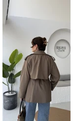 Zoya Deri İpli Kısa Trençkot - Haki Tonları - Kod: 7488