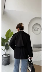 Zoya Deri İpli Kısa Trençkot - Siyah - Kod: 7488