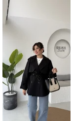 Zoya Deri İpli Kısa Trençkot - Siyah - Kod: 7488