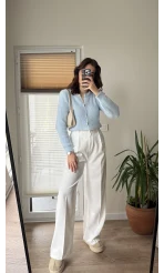 Zr Kumaş Palazzo Pantolon Beyaz