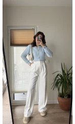 Zr Kumaş Palazzo Pantolon Beyaz