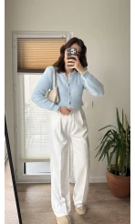 Zr Kumaş Palazzo Pantolon Beyaz