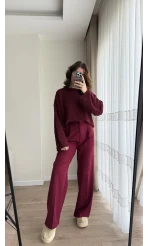Zr Kumaş Palazzo Pantolon Bordo