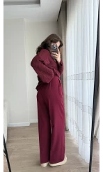 Zr Kumaş Palazzo Pantolon Bordo