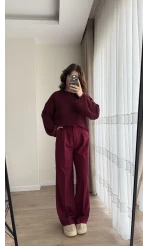 Zr Kumaş Palazzo Pantolon Bordo